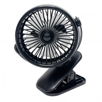 Mini 360° Portable Clip On Fan W/Light (Rechargeable) - Black