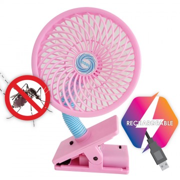 Multi Ultrasonic Rechargeable Mosquito Repellent + Fan (Pink)