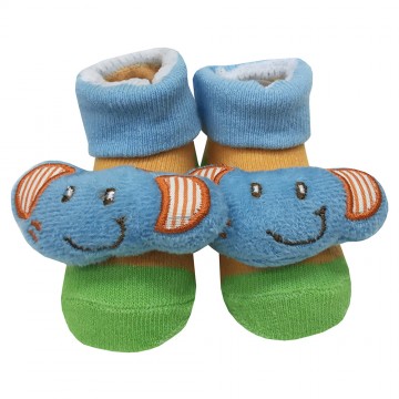 First Soks™ Fold Up Socks W/Rattle - Elephant